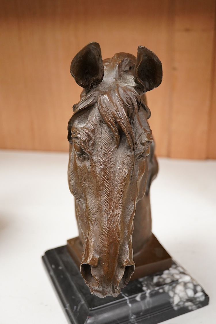 A patinated bronze bust of a horse’s head, height 31cm